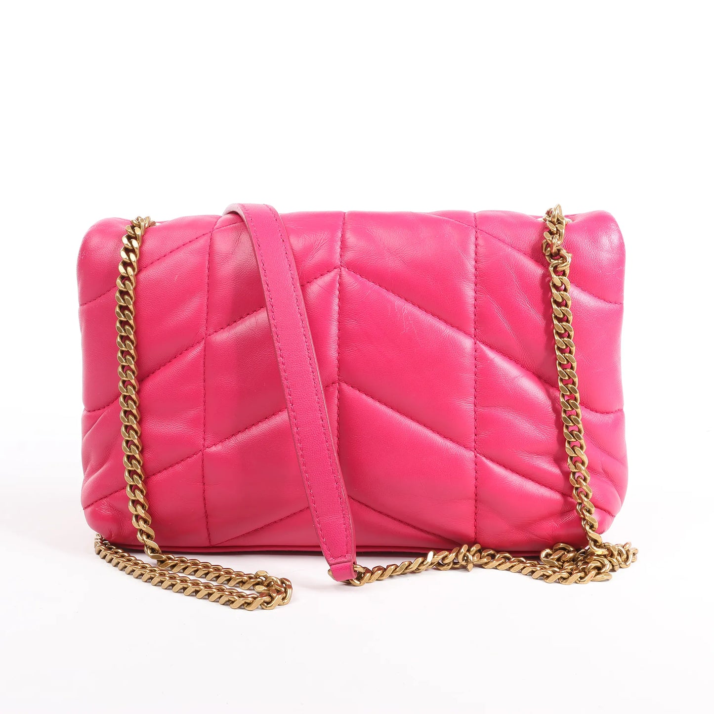 Saint Laurent Paris Loulou Puffer Leather Chain Shoulder Bag in Pink 620333