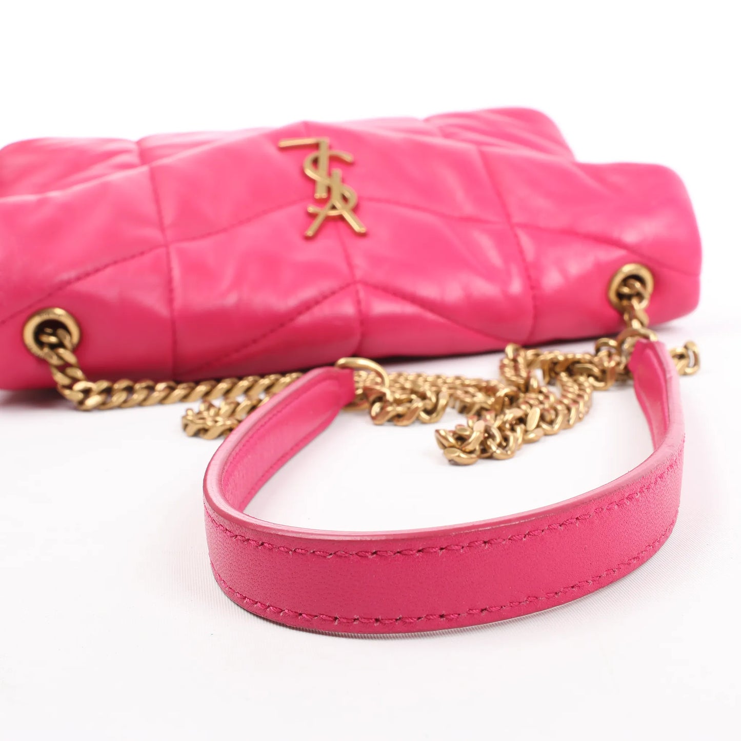 Saint Laurent Paris Loulou Puffer Leather Chain Shoulder Bag in Pink 620333