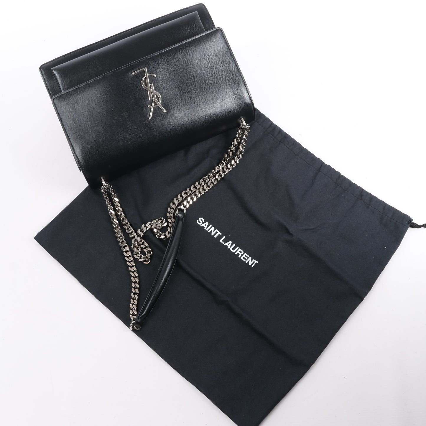 Sac bandoulière chaîne en cuir Sunset moyen Saint Laurent Paris, noir 498779