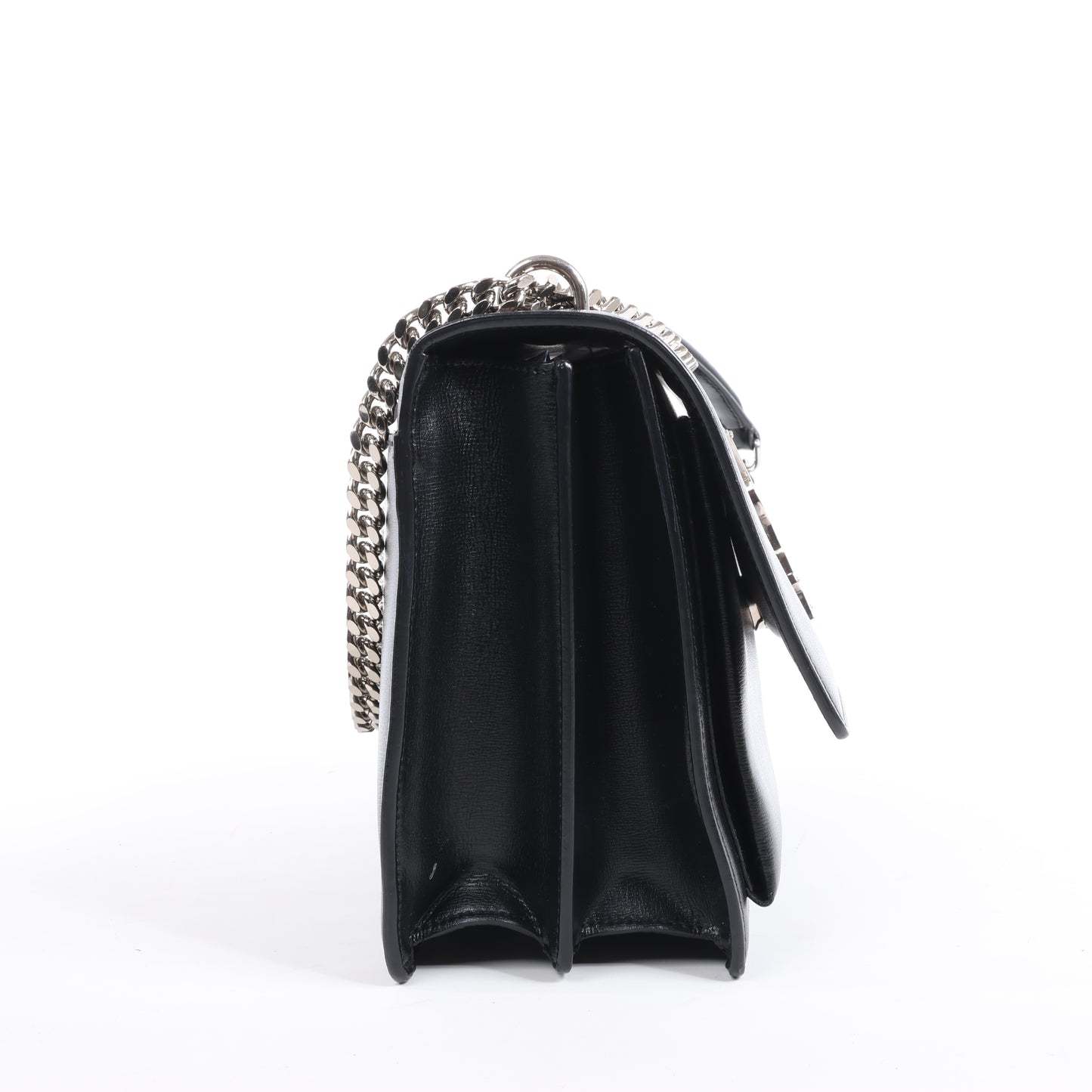 Sac bandoulière chaîne en cuir Sunset moyen Saint Laurent Paris, noir 498779