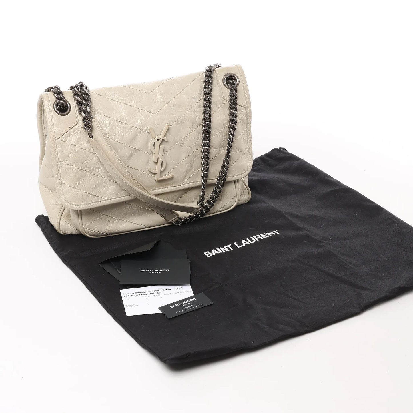 Saint Laurent Paris Niki Medium Leather Chain Shoulder Bag Ecru 633158