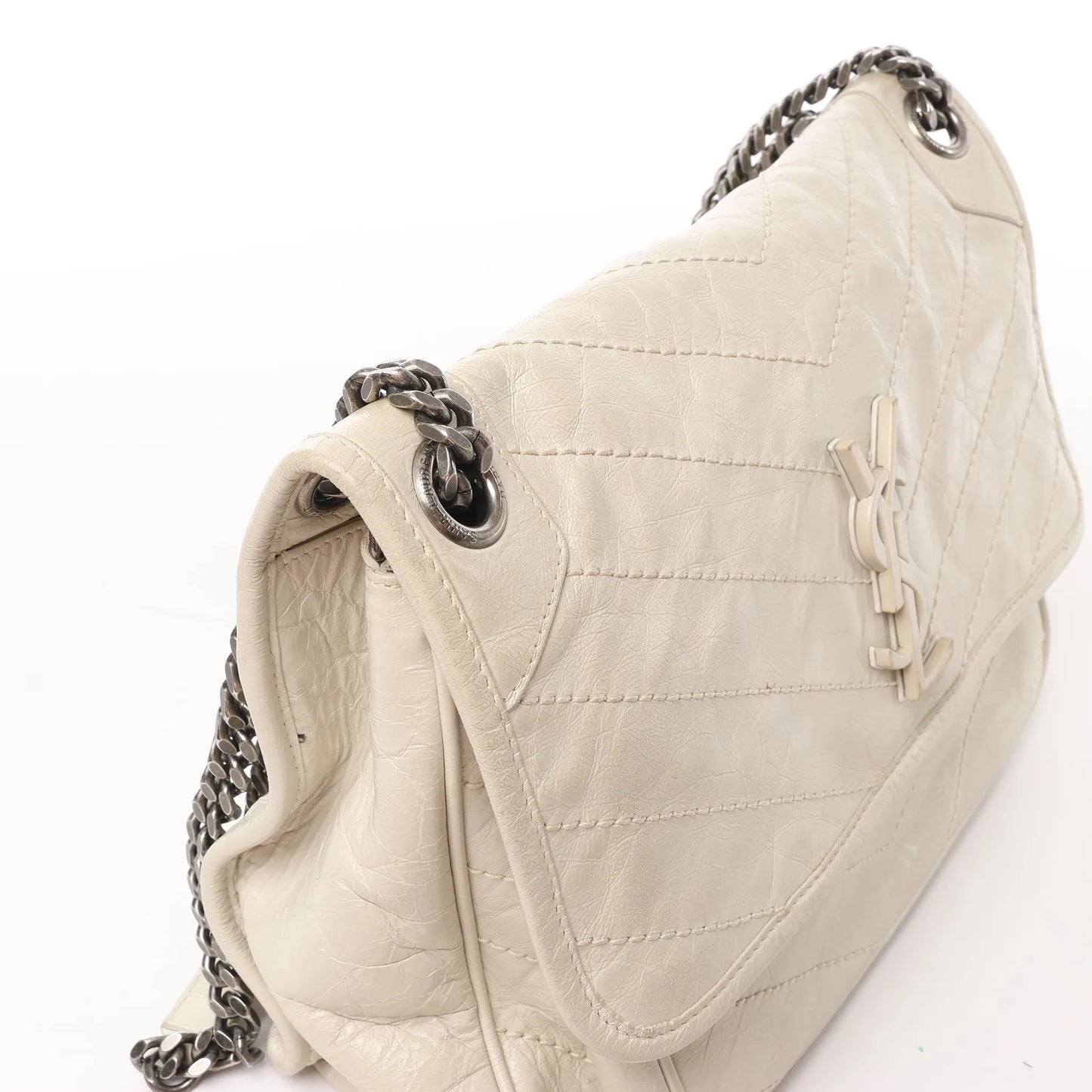 Saint Laurent Paris Niki Medium Leather Chain Shoulder Bag Ecru 633158