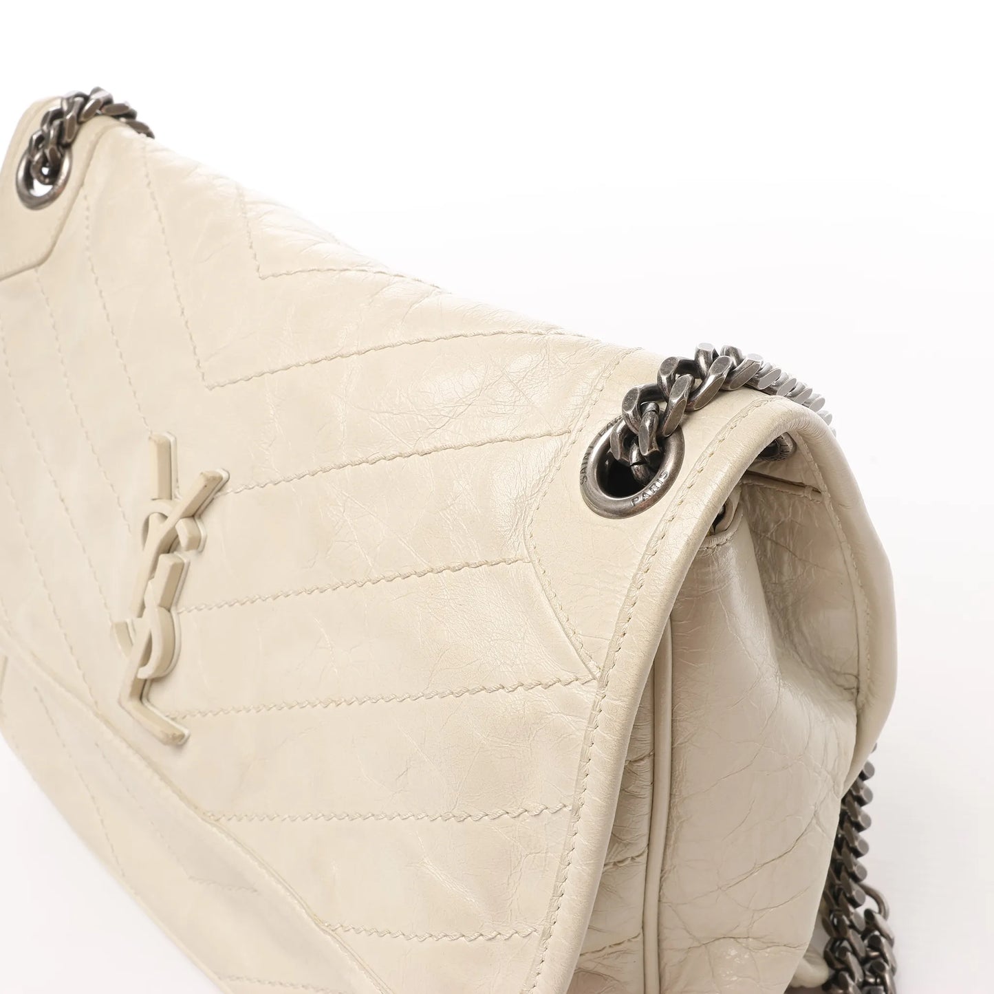 Saint Laurent Paris Niki Medium Leather Chain Shoulder Bag Ecru 633158