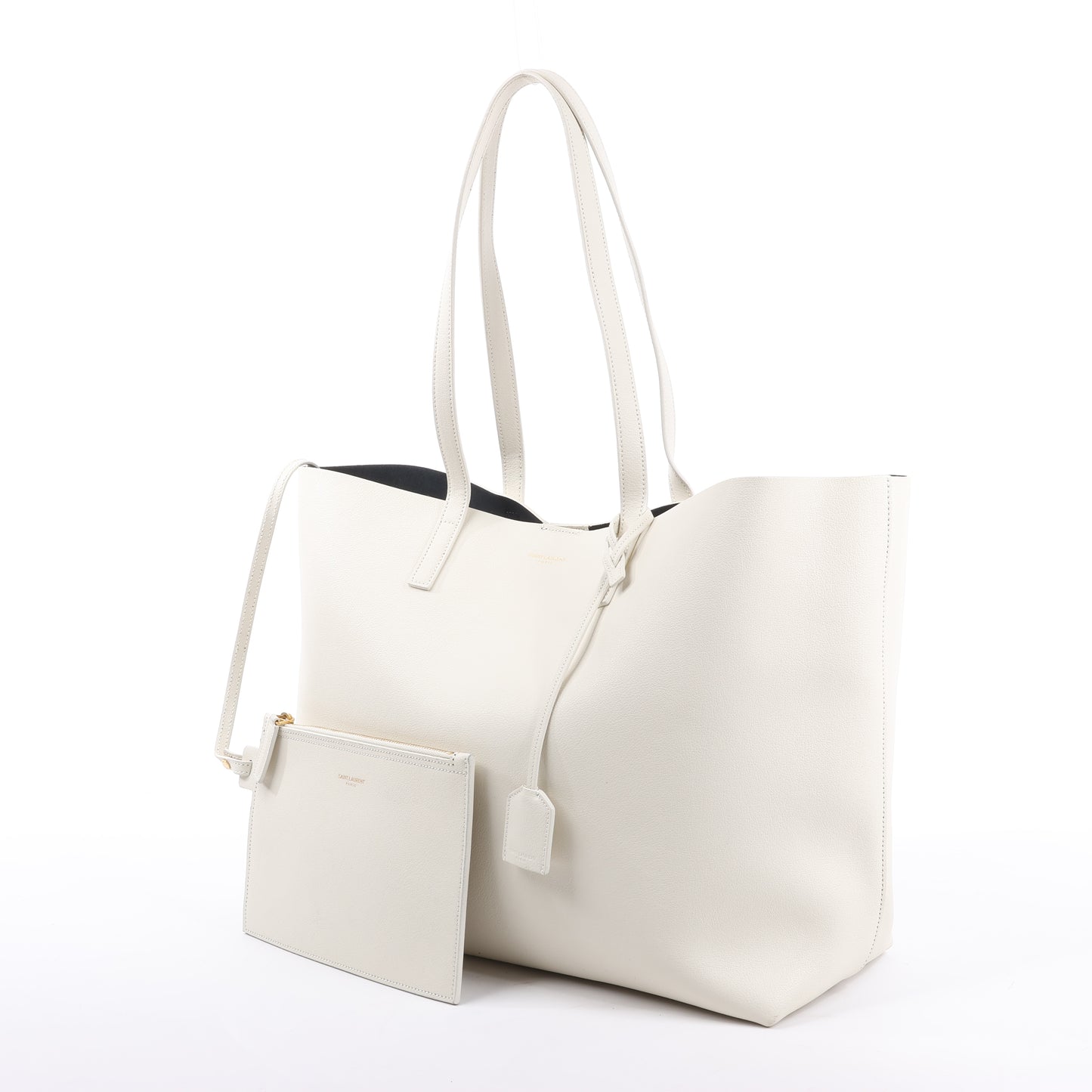 Saint Laurent Paris Sac Shopping Schultertasche aus Leder in Ecru 394195