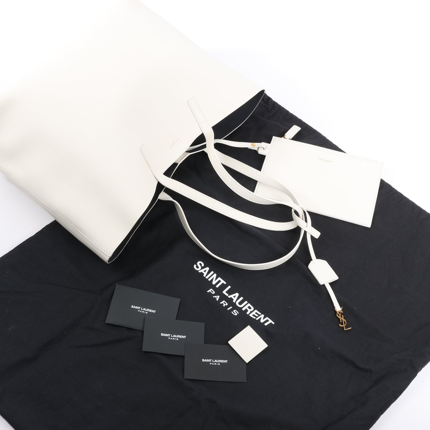 Saint Laurent Paris Sac Shopping Schultertasche aus Leder in Ecru 394195
