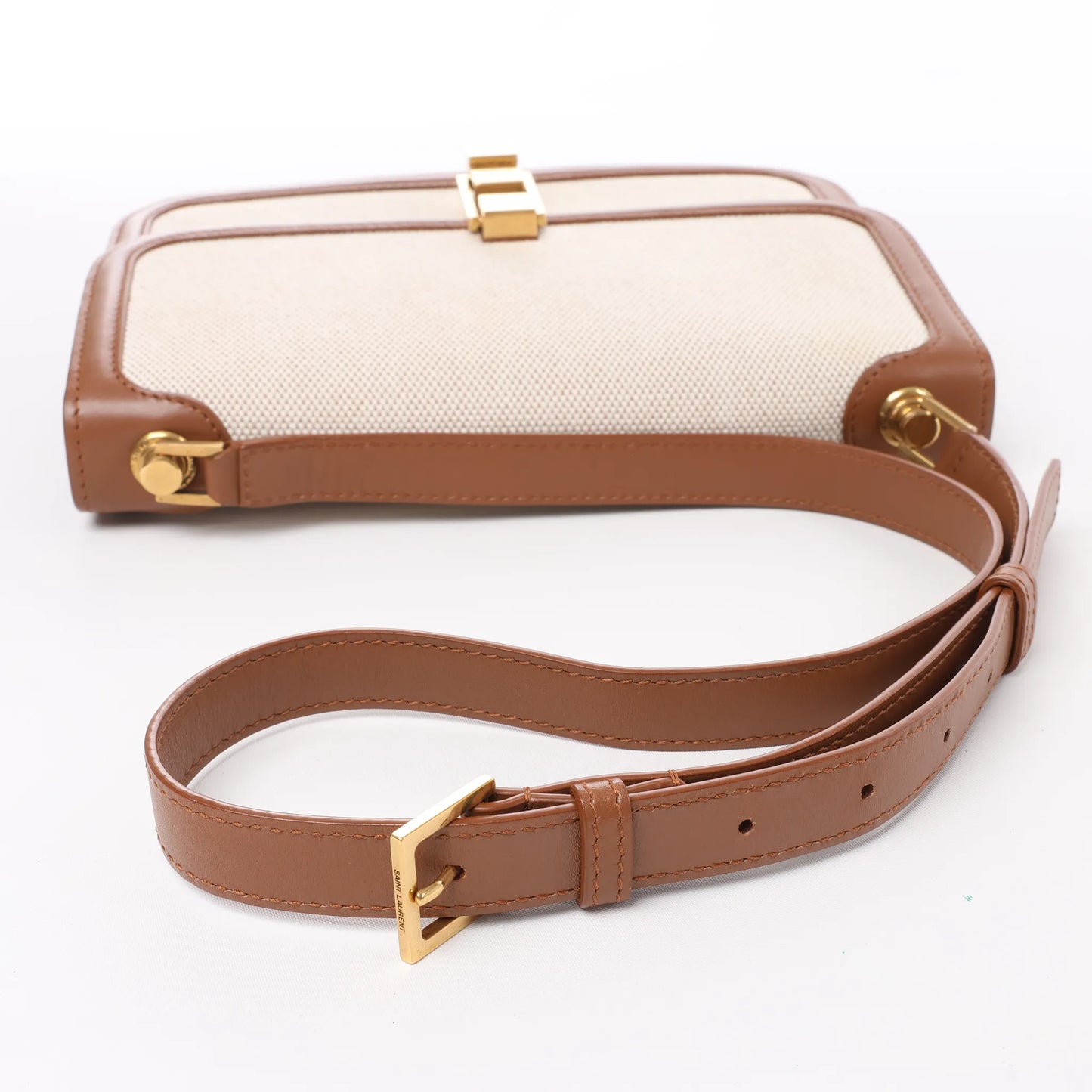 Saint Laurent Paris Carre Canvas x Leder Umhängetasche in Beige x Braun 647713