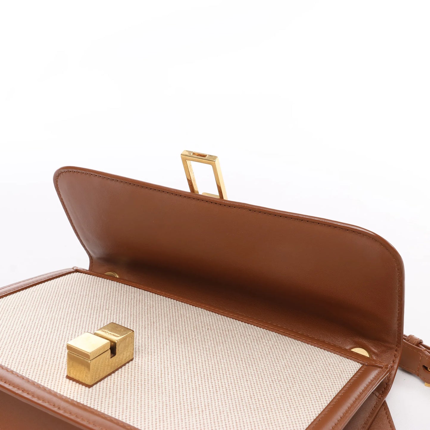 Saint Laurent Paris Carre Canvas x Leder Umhängetasche in Beige x Braun 647713