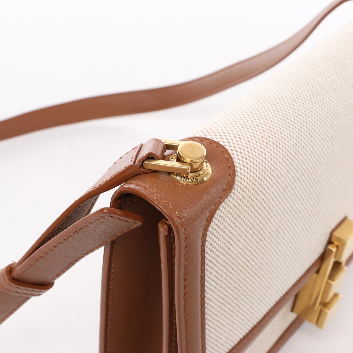 Saint Laurent Paris Carre Canvas x Leder Umhängetasche in Beige x Braun 647713