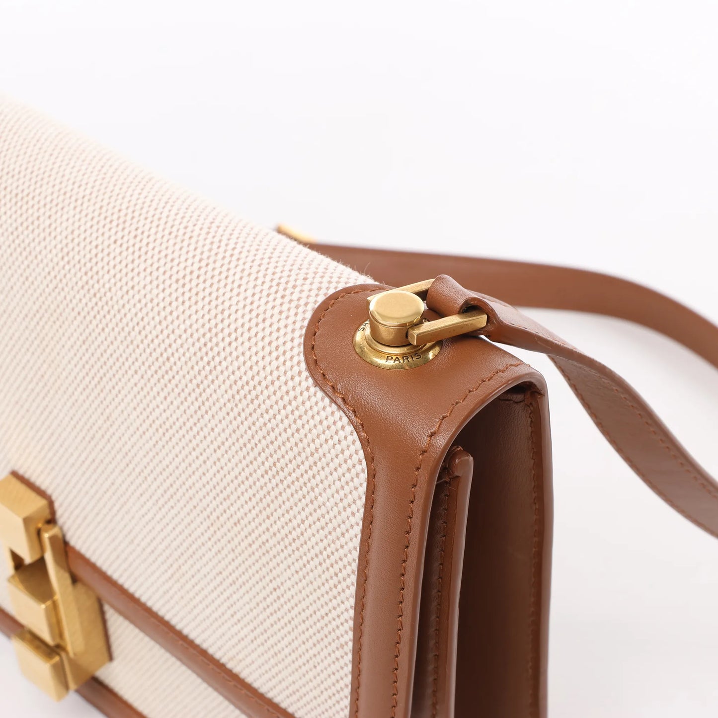 Saint Laurent Paris Carre Canvas x Leder Umhängetasche in Beige x Braun 647713