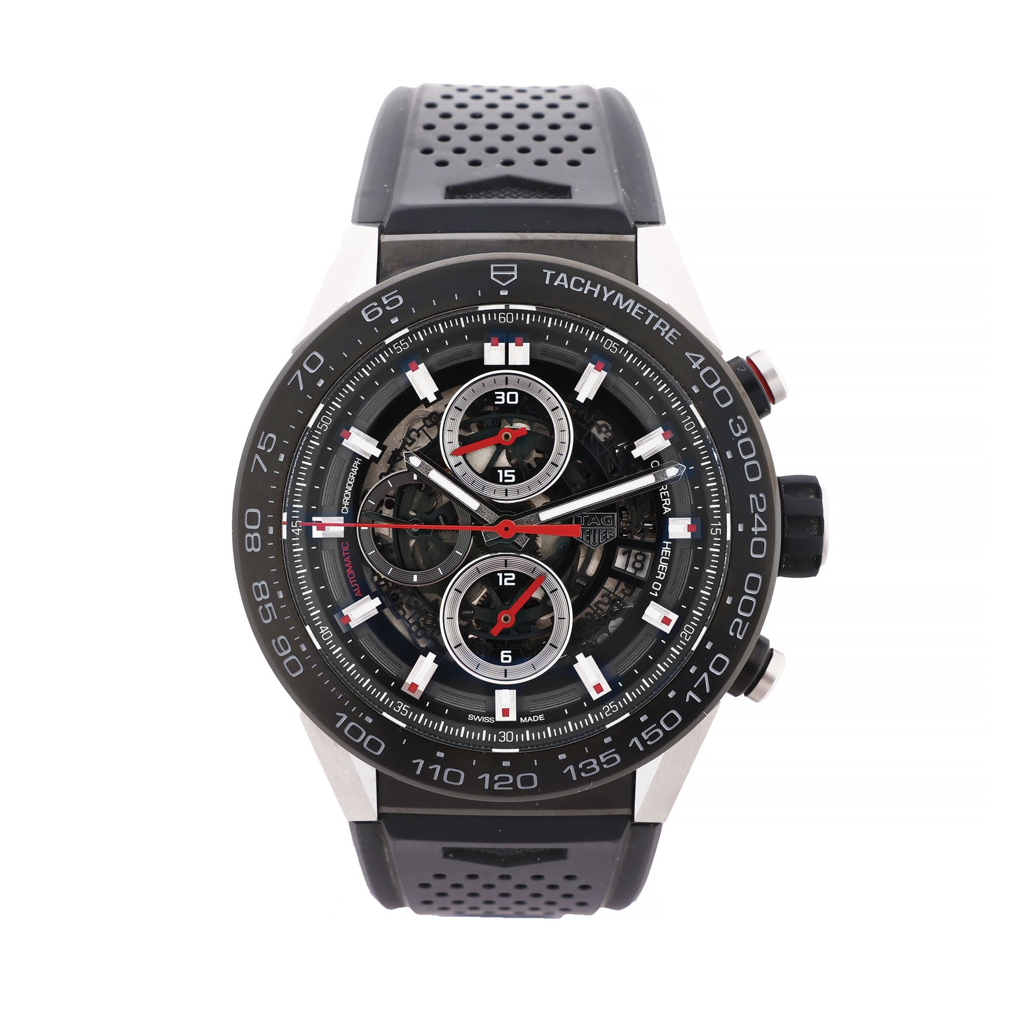 Carrera CALIBRE HEUER 01 CAR2A1Z.FT6044 WBD6279 SS SS & Rubber AT Skelett-Zifferblattuhr