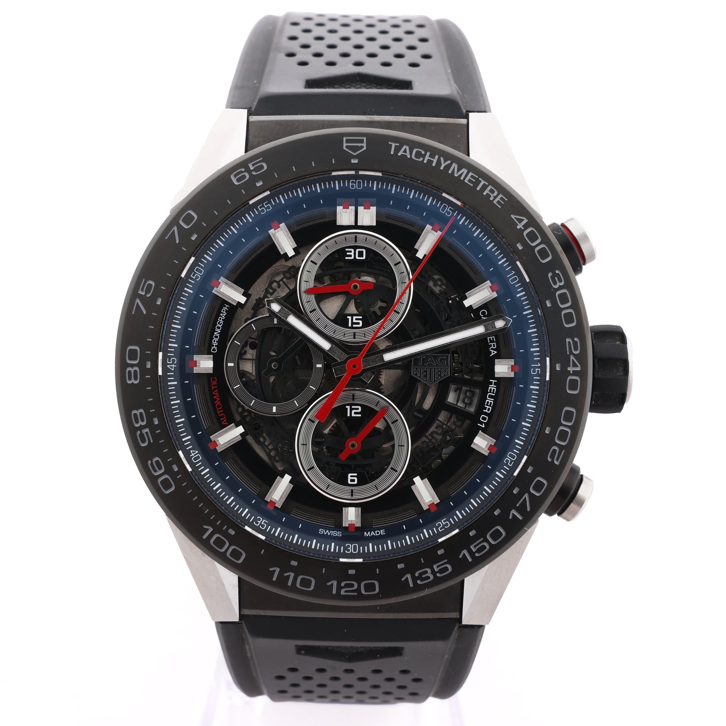 Carrera CALIBRE HEUER 01 CAR2A1Z.FT6044 WBD6279 SS SS & Rubber AT Skelett-Zifferblattuhr