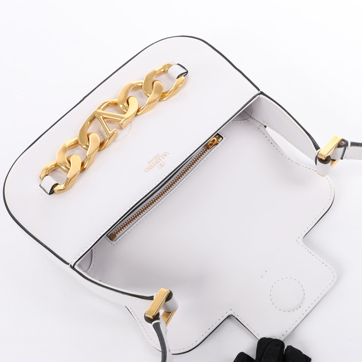 Valentino Garavani V logo Leather Shoulder bag in White