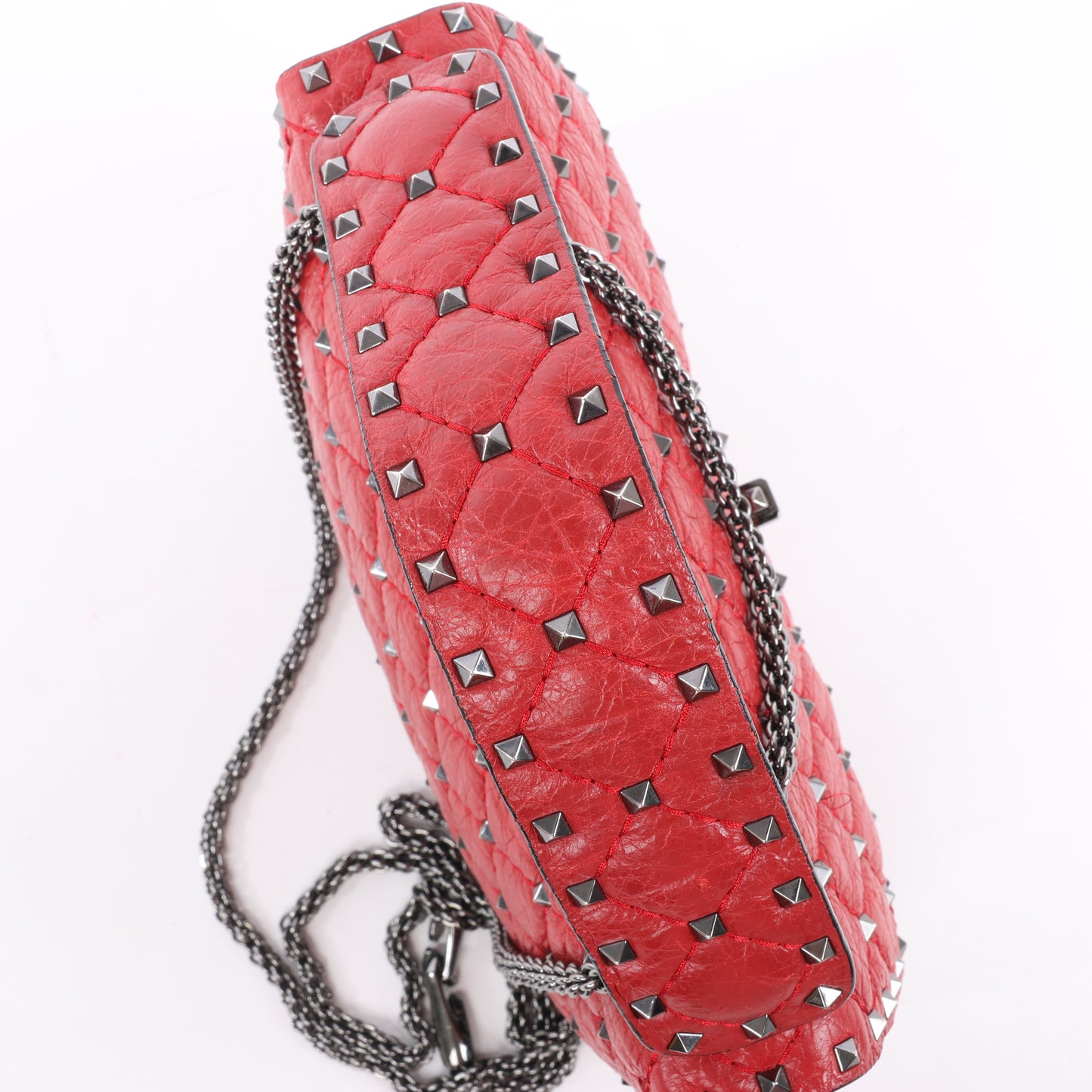 Valentino – Rockstud – 2-Wege-Schultertasche mit Spike-Kette in Rot