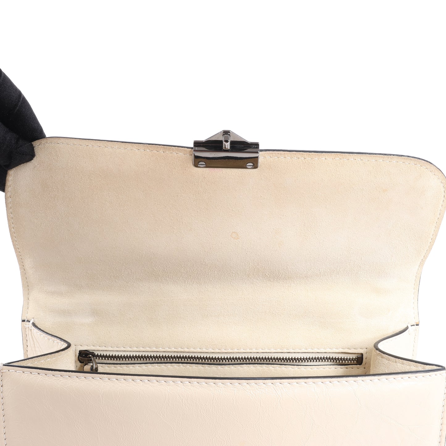 Valentino Rockstud Glam Lock Leather Chain Shoulder Bag in Beige