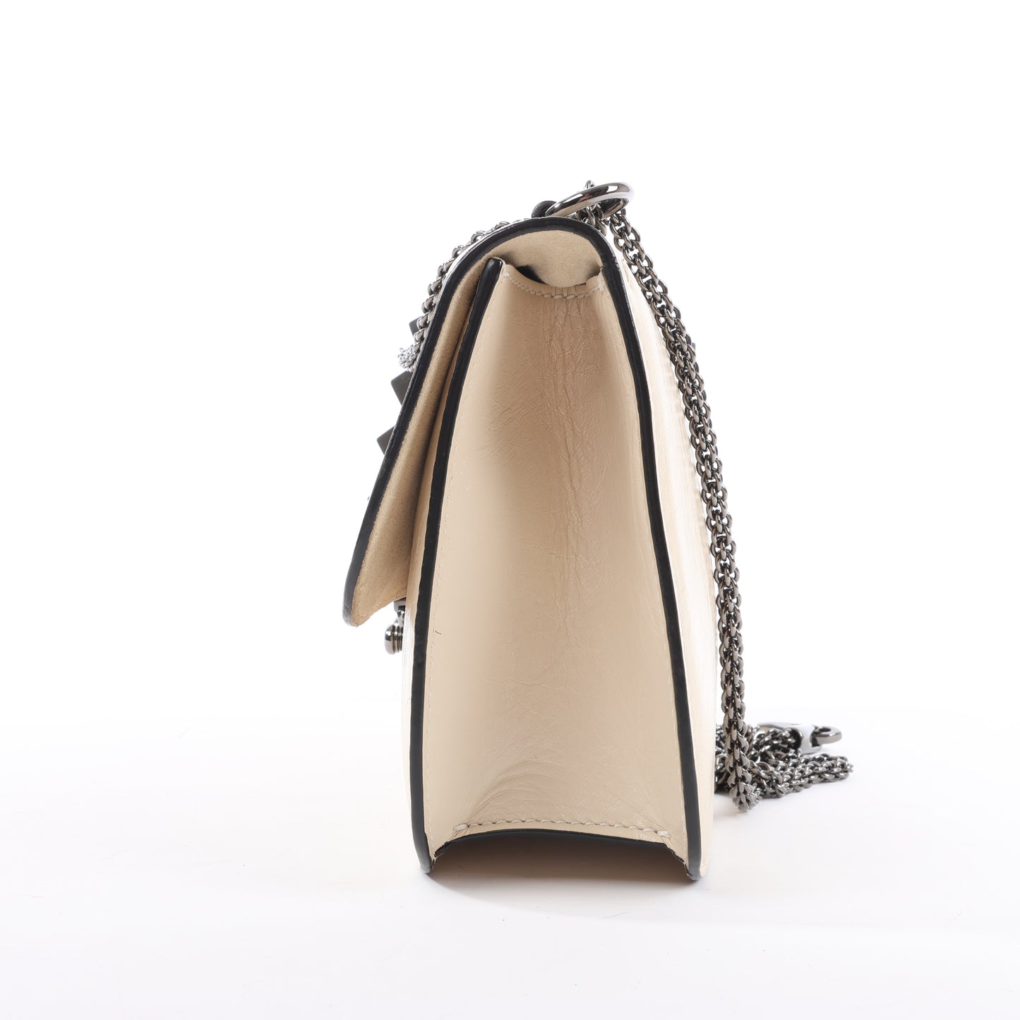 Valentino Rockstud Glam Lock Leather Chain Shoulder Bag in Beige