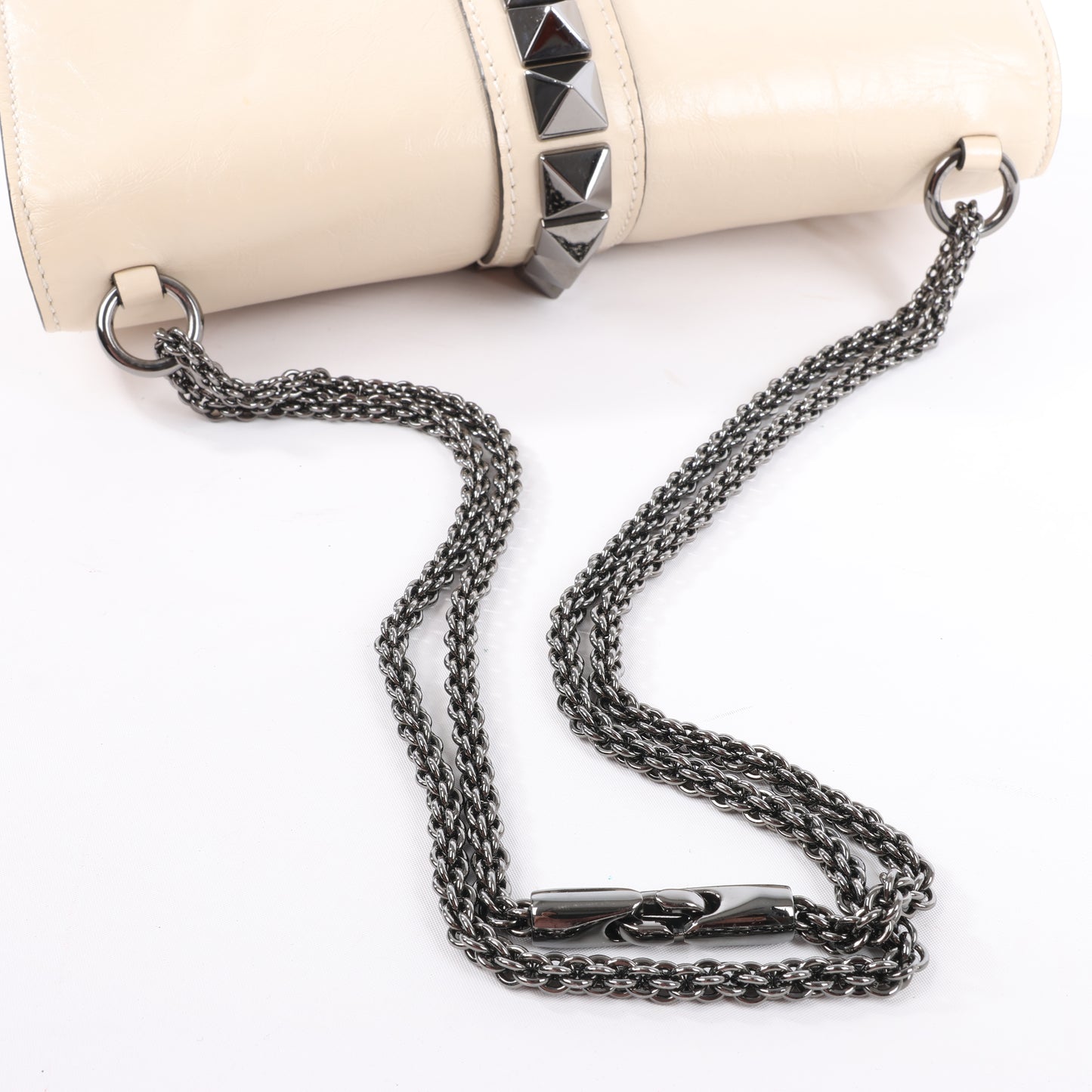 Valentino Rockstud Glam Lock Leather Chain Shoulder Bag in Beige