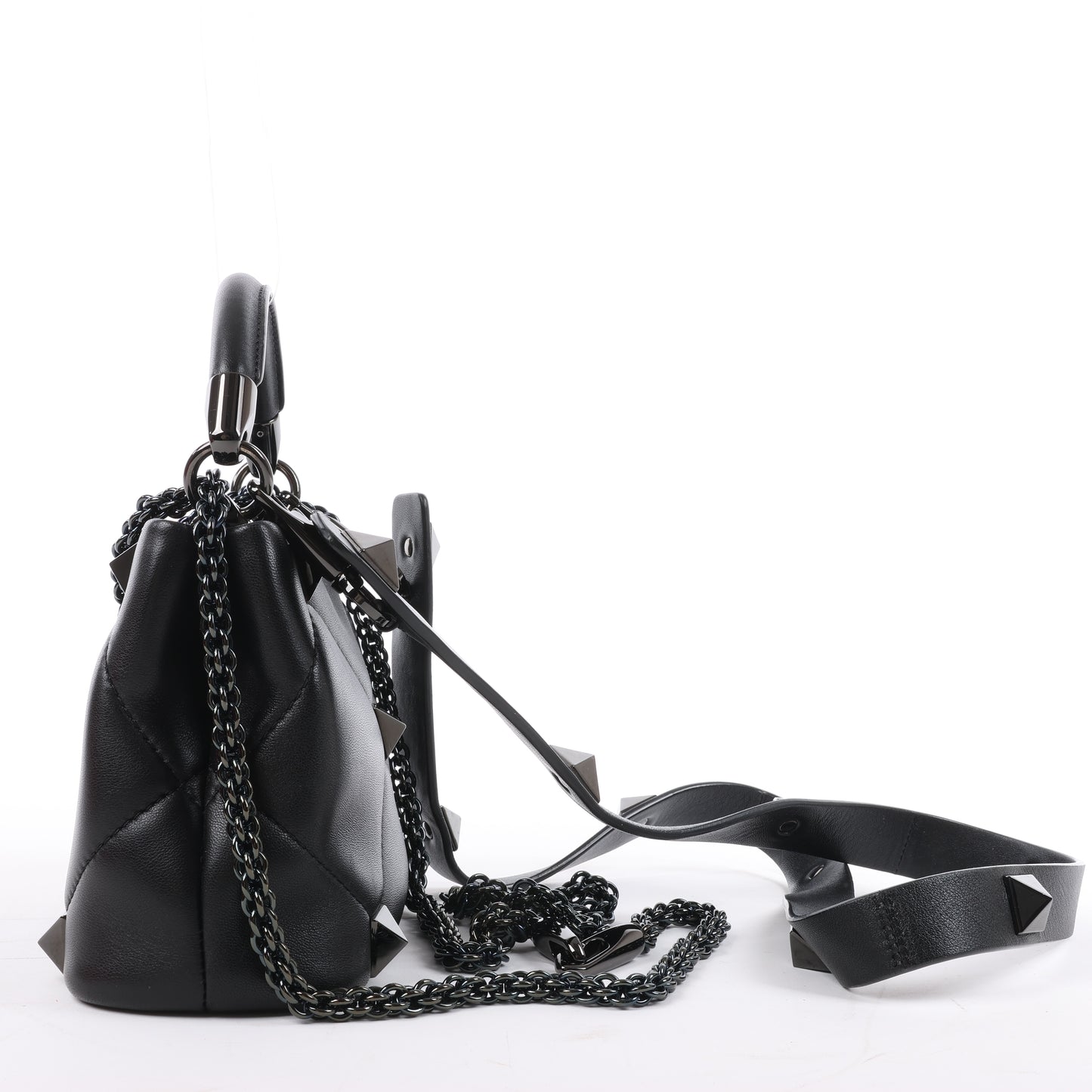 Valentino Garavani – Roman Studs – 3-Wege-Schultertasche aus schwarzem Leder