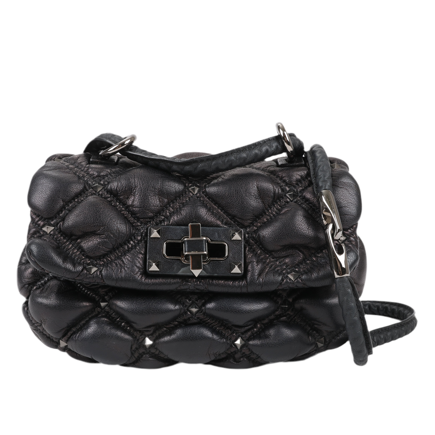 Valentino Garavani – Kleine Spikeme-Schultertasche aus Nappaleder in Schwarz