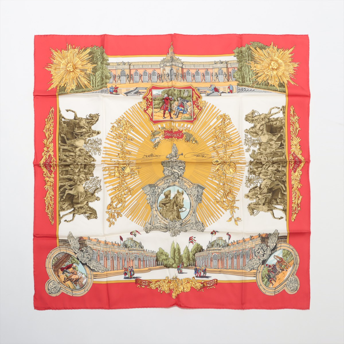 Hermès Carré 90 "SANSSOUCY" 100% Silk Scarf in Red