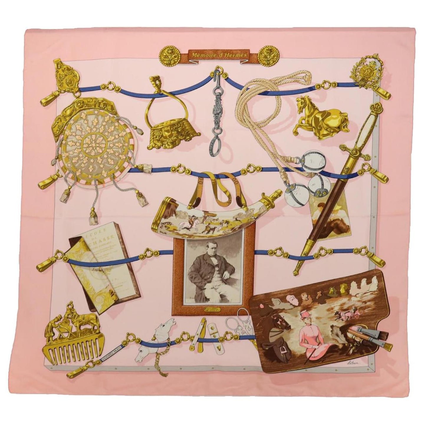 Hermès Carré 90 "Memoire d'Hermes" 100% Silk Scarf in Pink