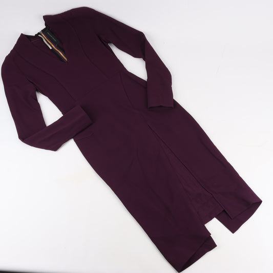 Roland Mouret – Figurbetontes Midikleid mit tiefem V-Ausschnitt in Pflaume – EU 34