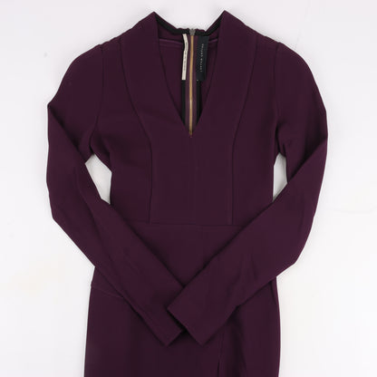 Roland Mouret – Figurbetontes Midikleid mit tiefem V-Ausschnitt in Pflaume – EU 34