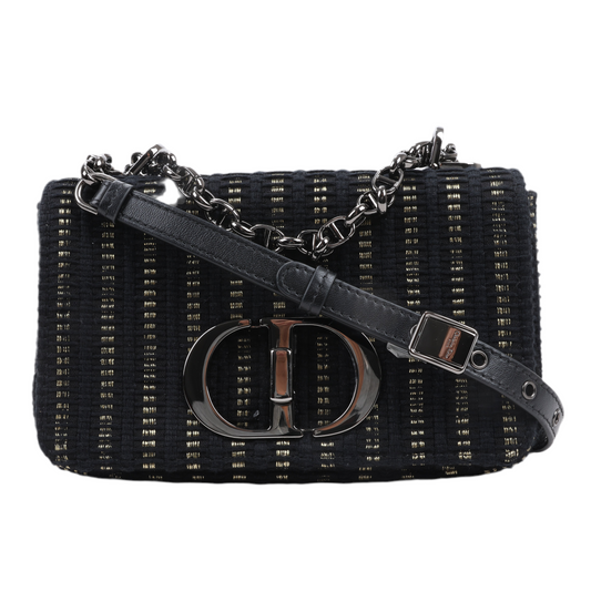 Christian Dior Silk-Embroidered Caro Tweed Small Crossbody Bag in Black x Gold