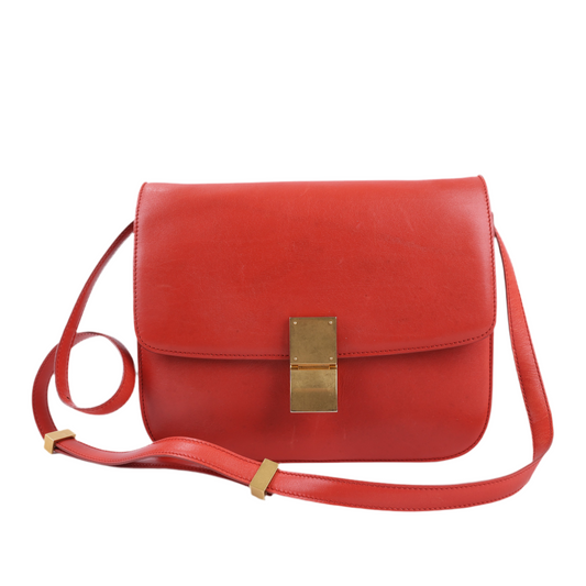 CELINE Classic Box Medium Leather Shoulder Bag in Red