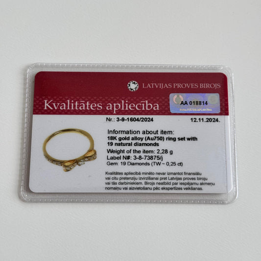 AVALONE Bow Diamond Ring K18(YG) 2.2g 0.25 ct
