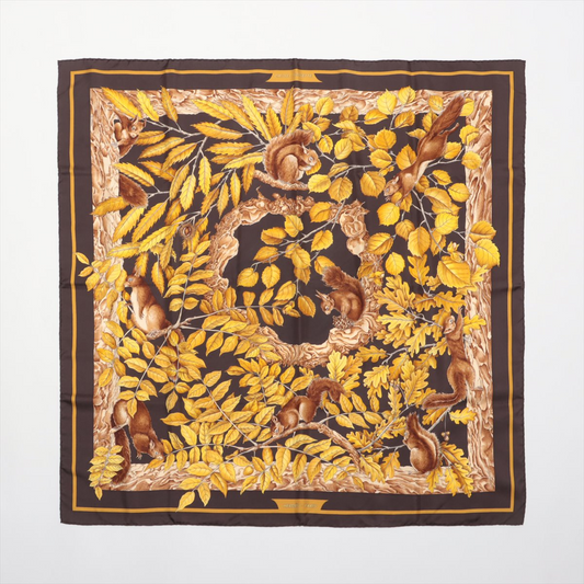 Hermès Carré 90 "CASSE NOISETTE" 100% Silk Scarf in Brown
