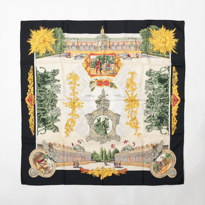 Hermès Carré 90 "SANSSOUCY " 100% Silk Scarf in Black