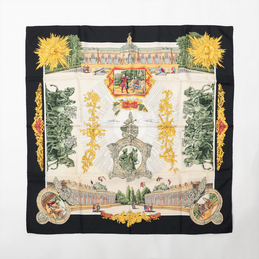 Hermès Carré 90 "SANSSOUCY " 100% Silk Scarf in Black
