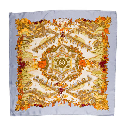 Hermes Carré 90 "Au Pays de Cocagne" 100% Silk Scarf in Blue