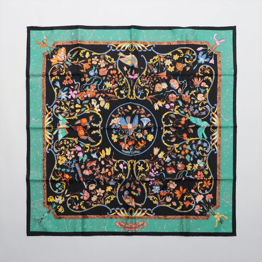 Hermès Carré 90 "PIERRES d' ORIENT et d' OCCIDENT" 100% Silk Scarf in Black x Green