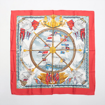 Hermès Carré 90 "VIVE LE VENT" 100% Silk Scarf in Red