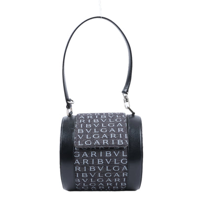 BVLGARI B.Zero 1 Denim- und Lederhandtasche in Schwarz x Marineblau 