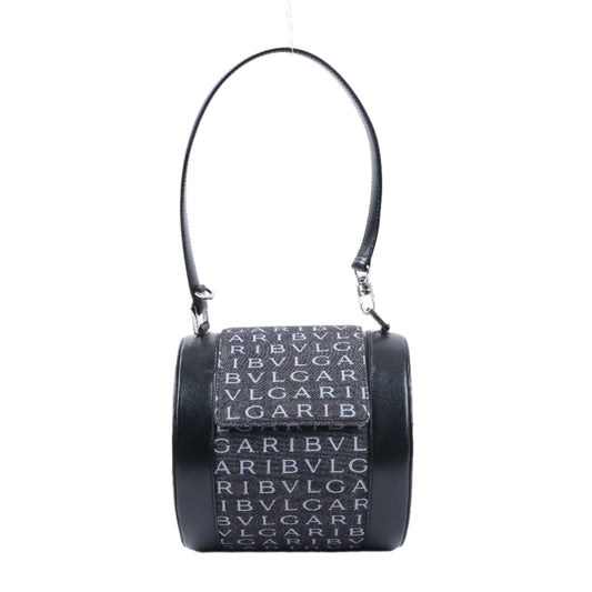BVLGARI B.Zero 1 Denim- und Lederhandtasche in Schwarz x Marineblau 