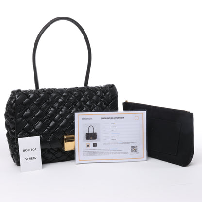Bottega Veneta – Rumple Desiree – Schultertasche aus gewebtem Leder in Schwarz