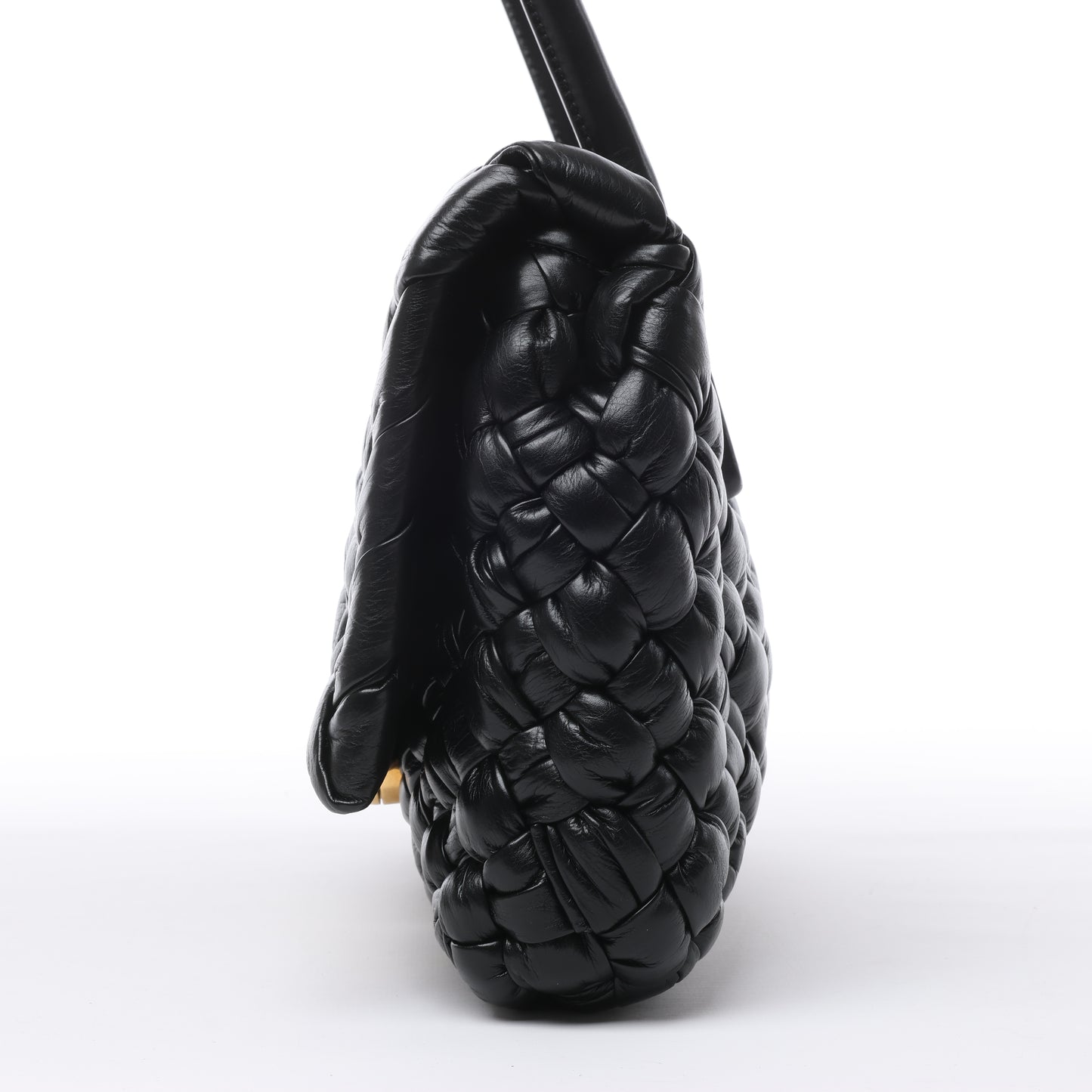 Bottega Veneta – Rumple Desiree – Schultertasche aus gewebtem Leder in Schwarz