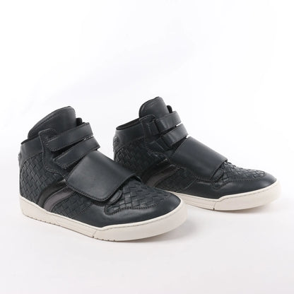 Bottega Veneta Intrecciato Leather High-top Sneakers in Navy Blue, Size 43 EU
