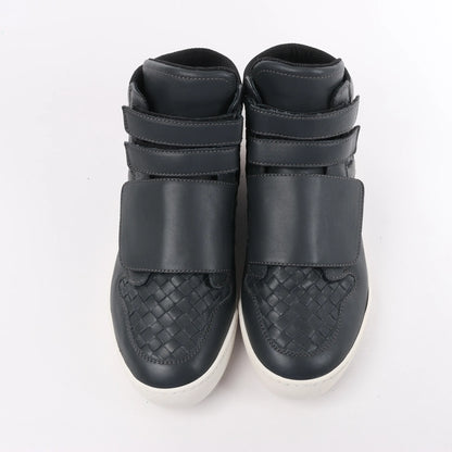 Bottega Veneta Intrecciato Leather High-top Sneakers in Navy Blue, Size 43 EU