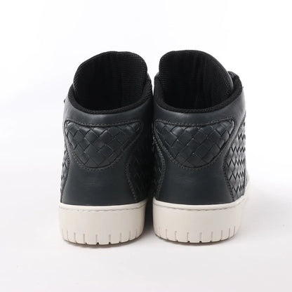 Bottega Veneta Intrecciato Leather High-top Sneakers in Navy Blue, Size 43 EU
