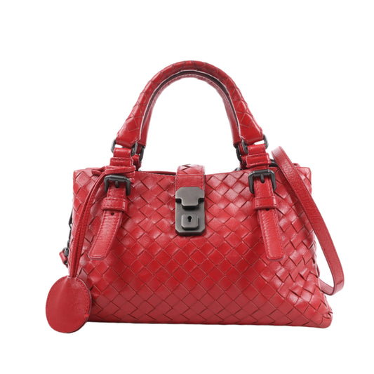 Bottega Veneta Intrecciato Roma Leather Handbag in Red