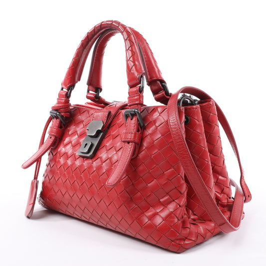 Bottega Veneta Intrecciato Roma Leather Handbag in Red