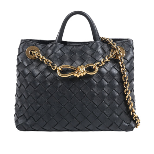 Bottega Veneta Intrecciato Kleine 2-Wege-Handtasche aus Andiamo-Leder in Schwarz