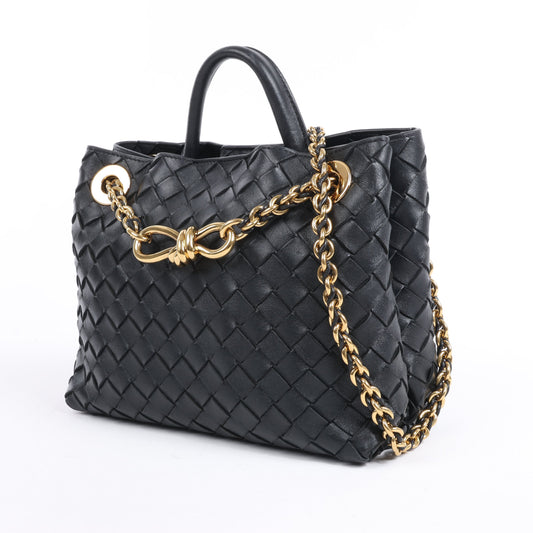 Bottega Veneta Intrecciato Kleine 2-Wege-Handtasche aus Andiamo-Leder in Schwarz