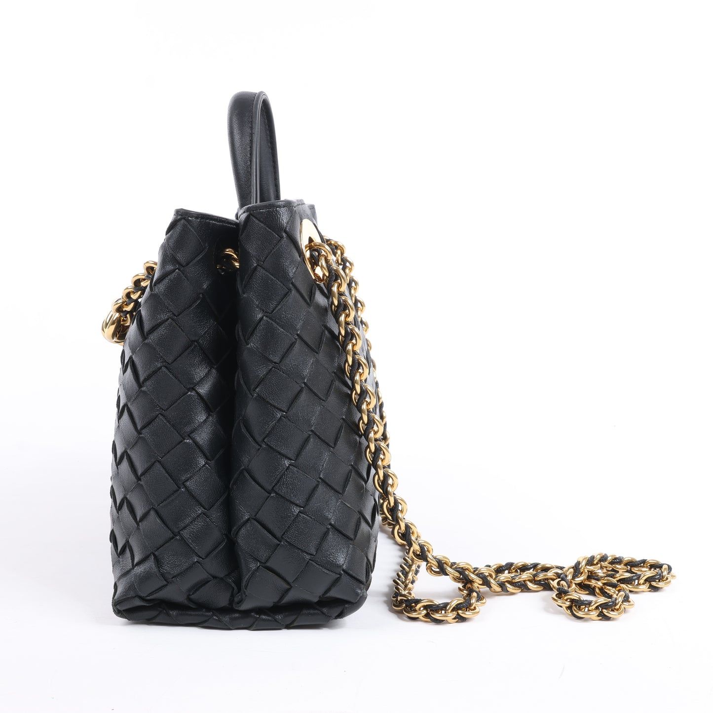 Bottega Veneta Intrecciato Kleine 2-Wege-Handtasche aus Andiamo-Leder in Schwarz