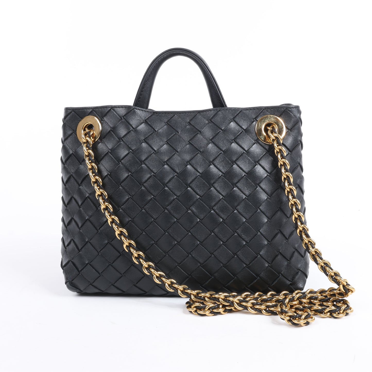 Bottega Veneta Intrecciato Kleine 2-Wege-Handtasche aus Andiamo-Leder in Schwarz
