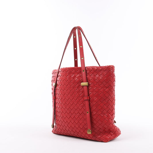 Bottega Veneta Intrecciato-Lederhandtasche in Rot