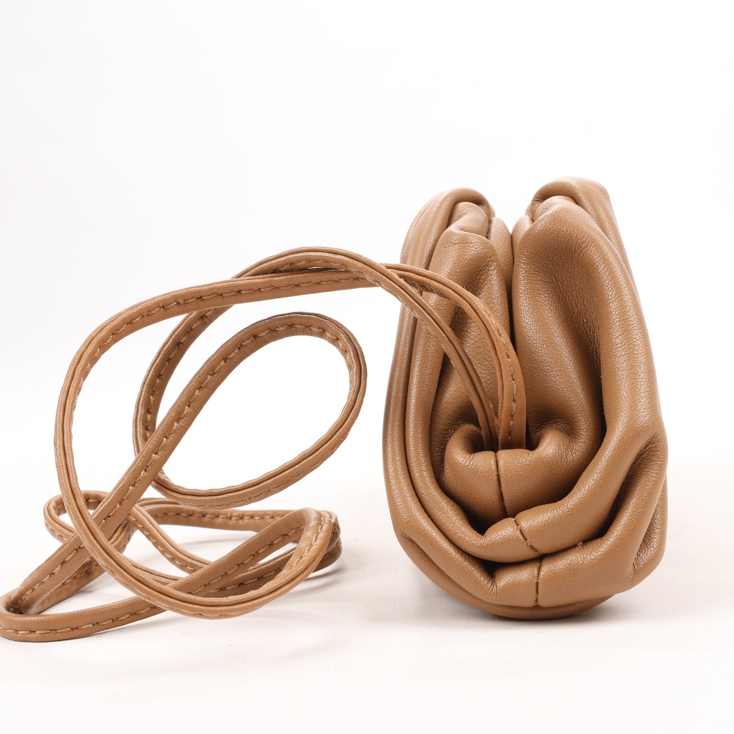 Bottega Veneta Micro The Pouch Leather Crossbody bag in Almond